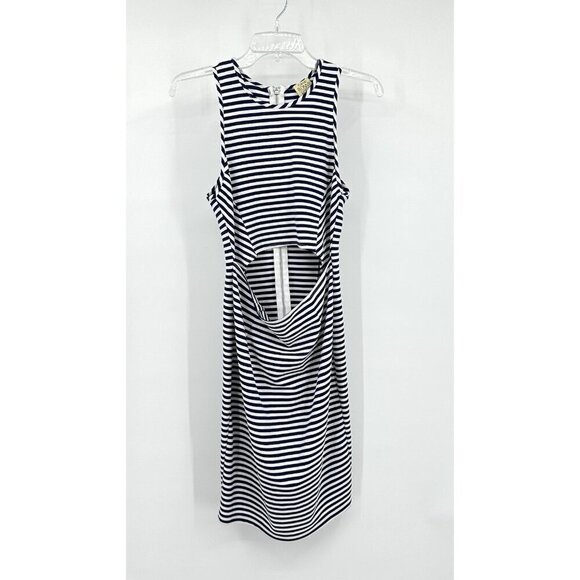 TORN BY RONNY KOBO YONAL DRESS nautical stripe cutout bodycon blue white L - Picture 5 of 9
